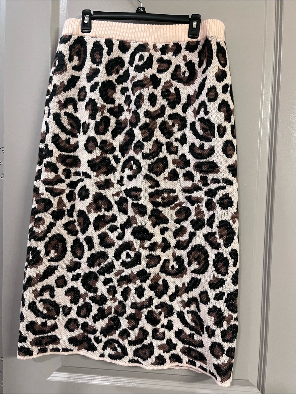 SHEIN Leopard Print Knit Midi Skirt - Cream & Brown